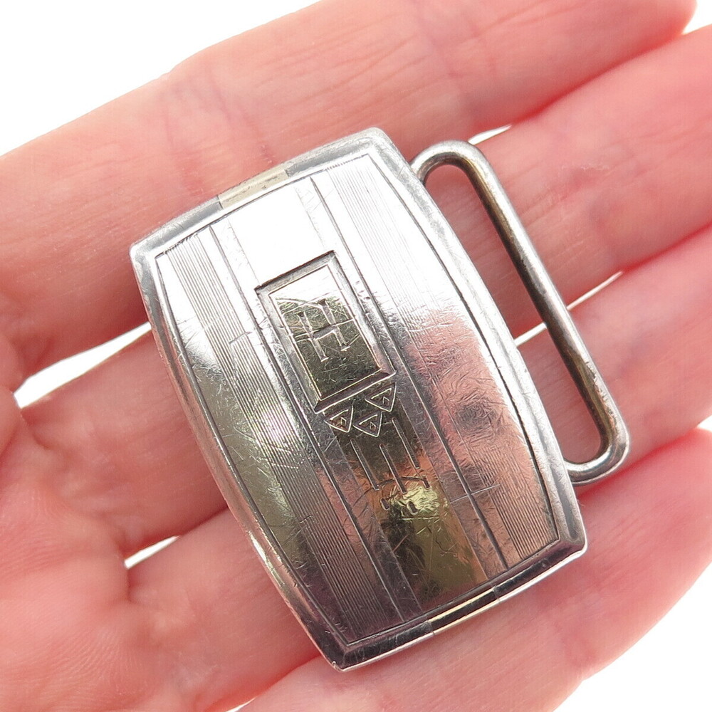 HICKOK 925 Sterling Silver 10K Gold Inlay Vintage Letter H Initial Belt Buckle